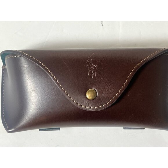 Polo Ralph Lauren Brown Leather Eyeglasses Case Logo Foldover Snap Sunglasses - Picture 1 of 8